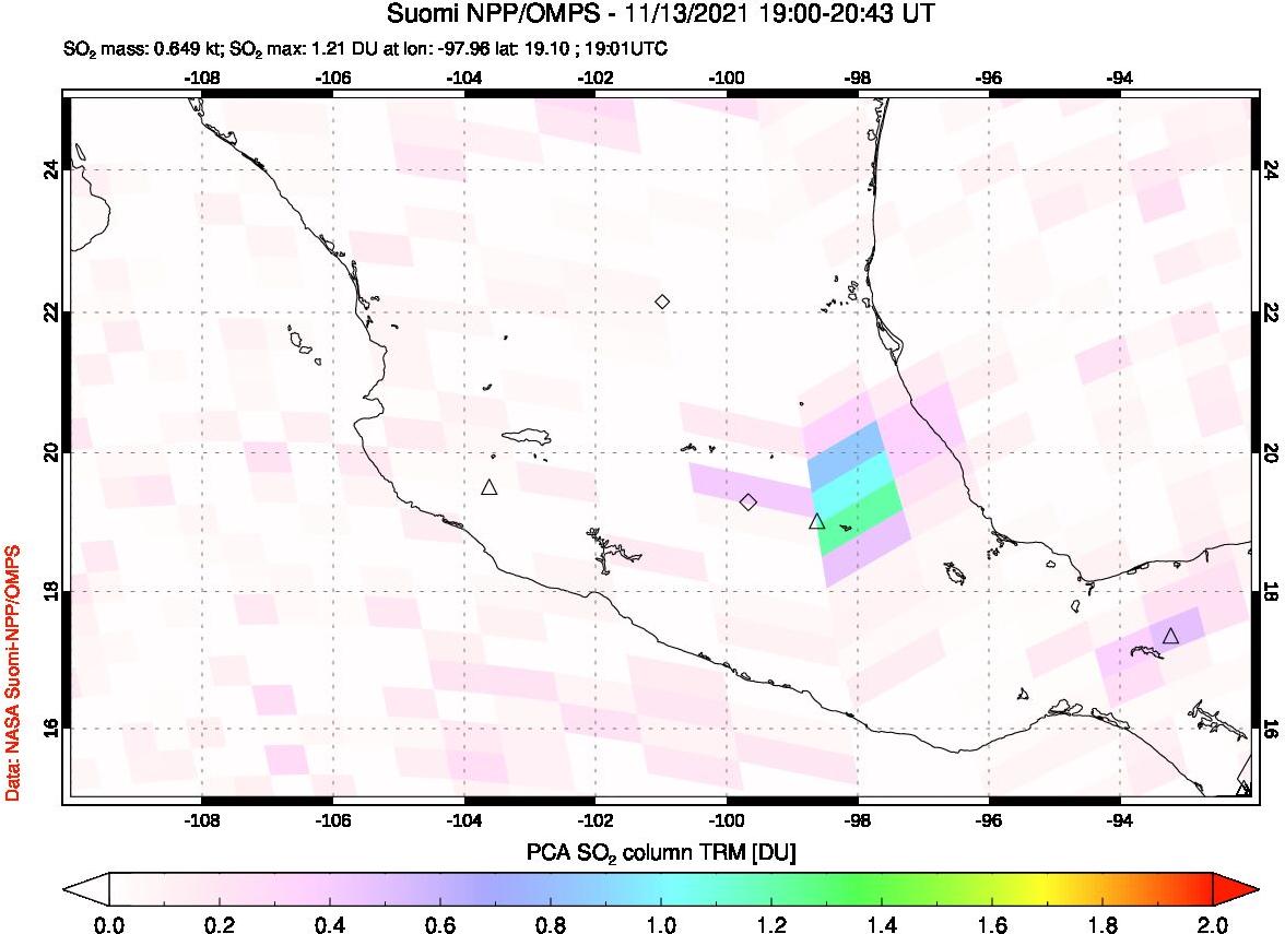 A sulfur dioxide image over Mexico on Nov 13, 2021.