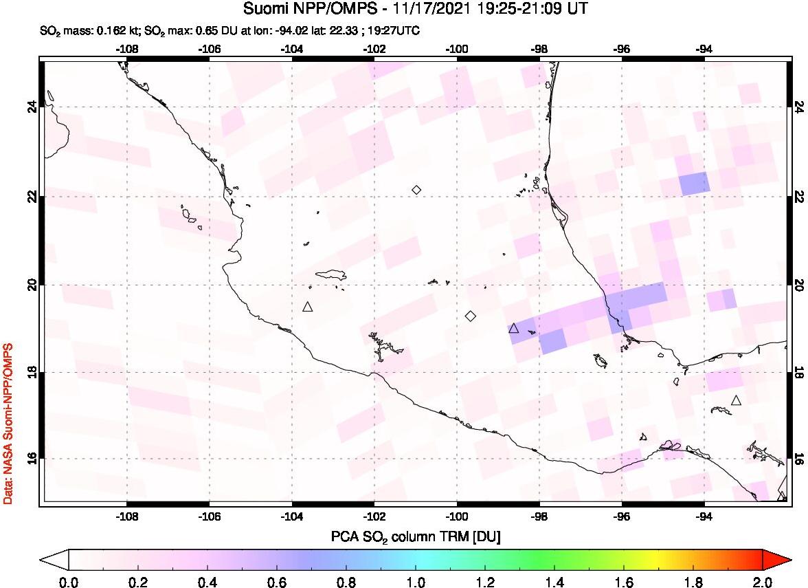 A sulfur dioxide image over Mexico on Nov 17, 2021.