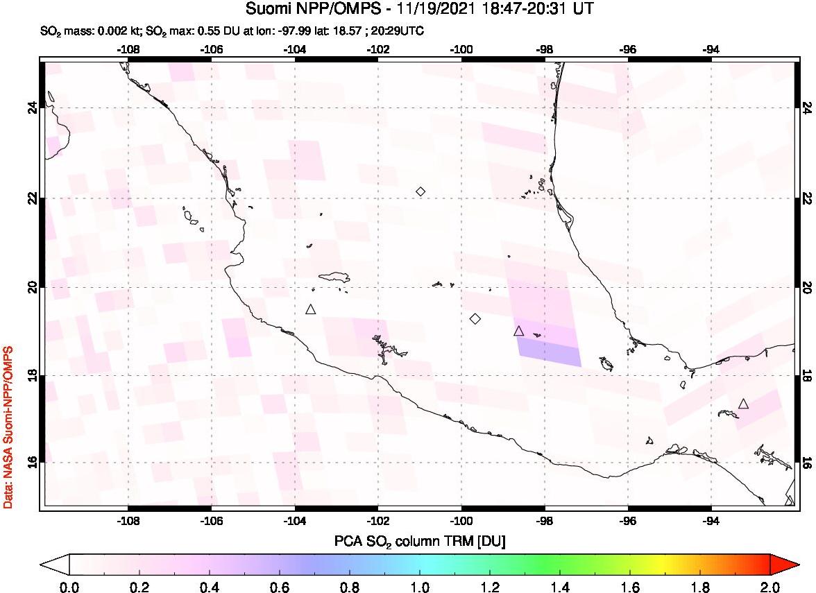 A sulfur dioxide image over Mexico on Nov 19, 2021.