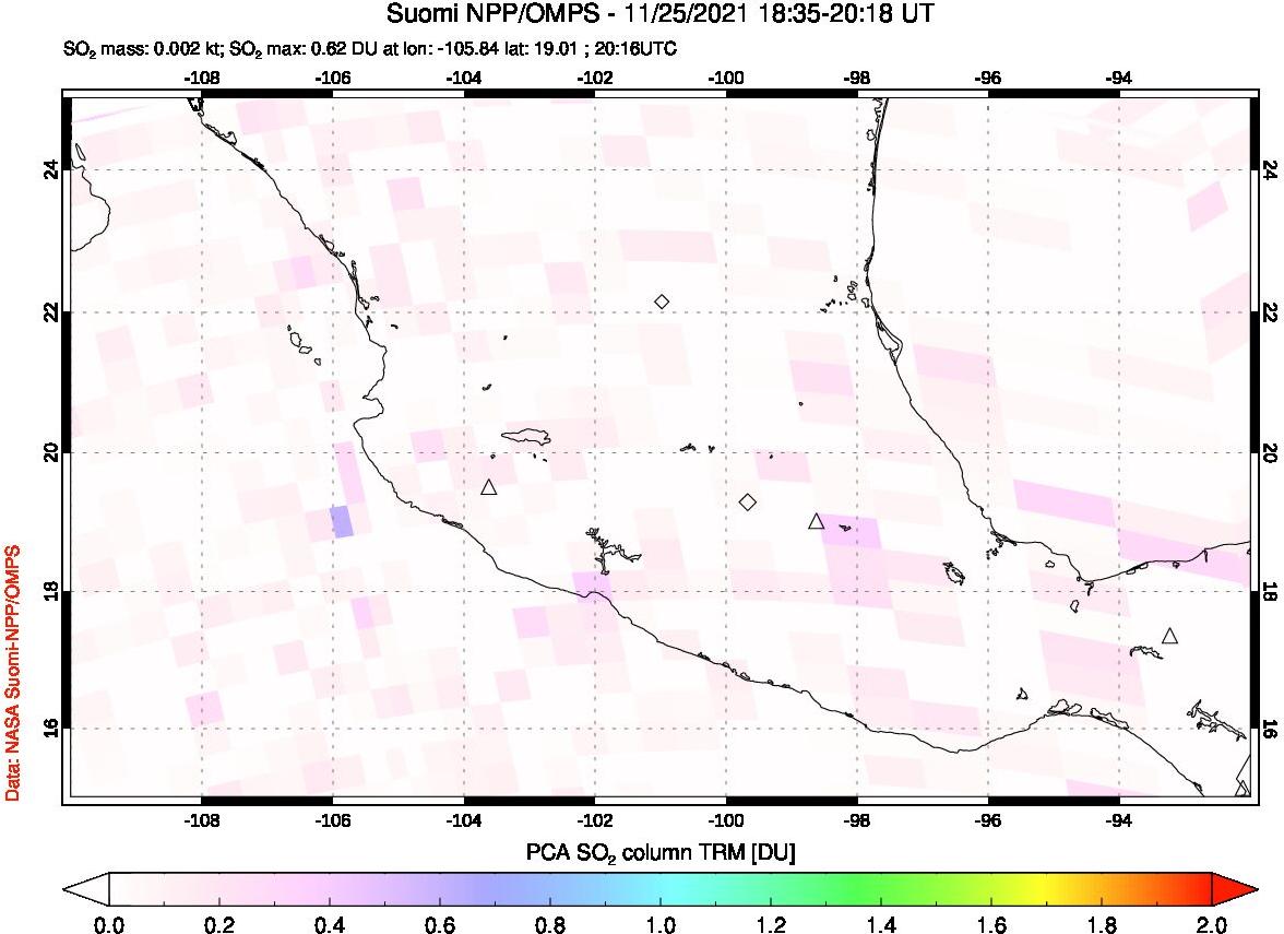 A sulfur dioxide image over Mexico on Nov 25, 2021.