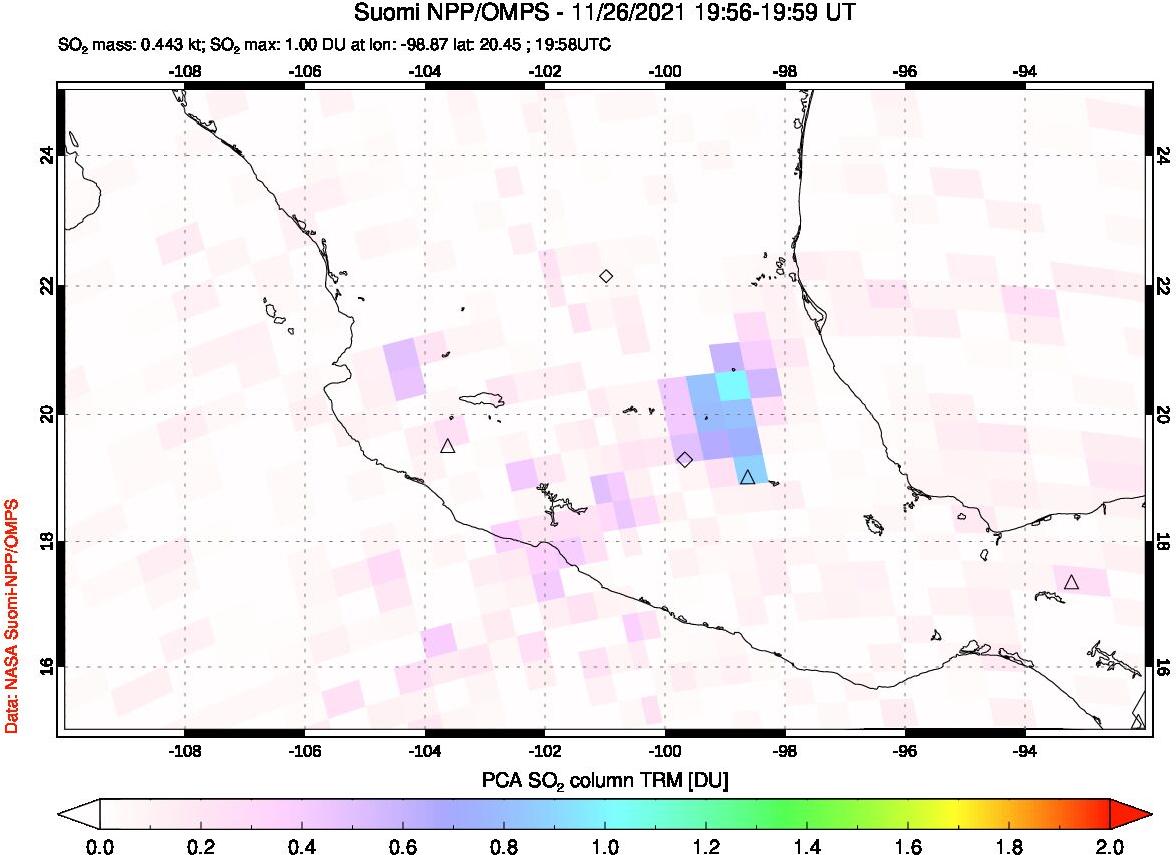A sulfur dioxide image over Mexico on Nov 26, 2021.