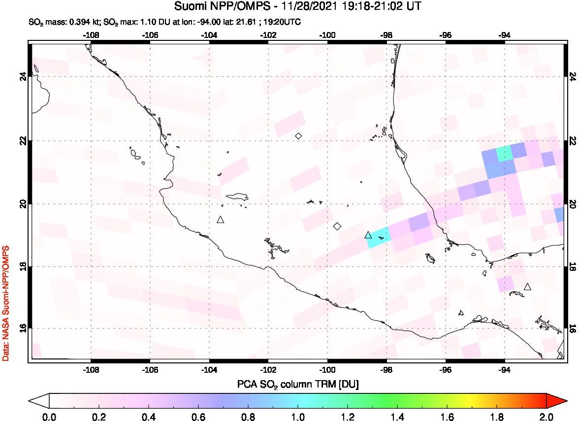 A sulfur dioxide image over Mexico on Nov 28, 2021.