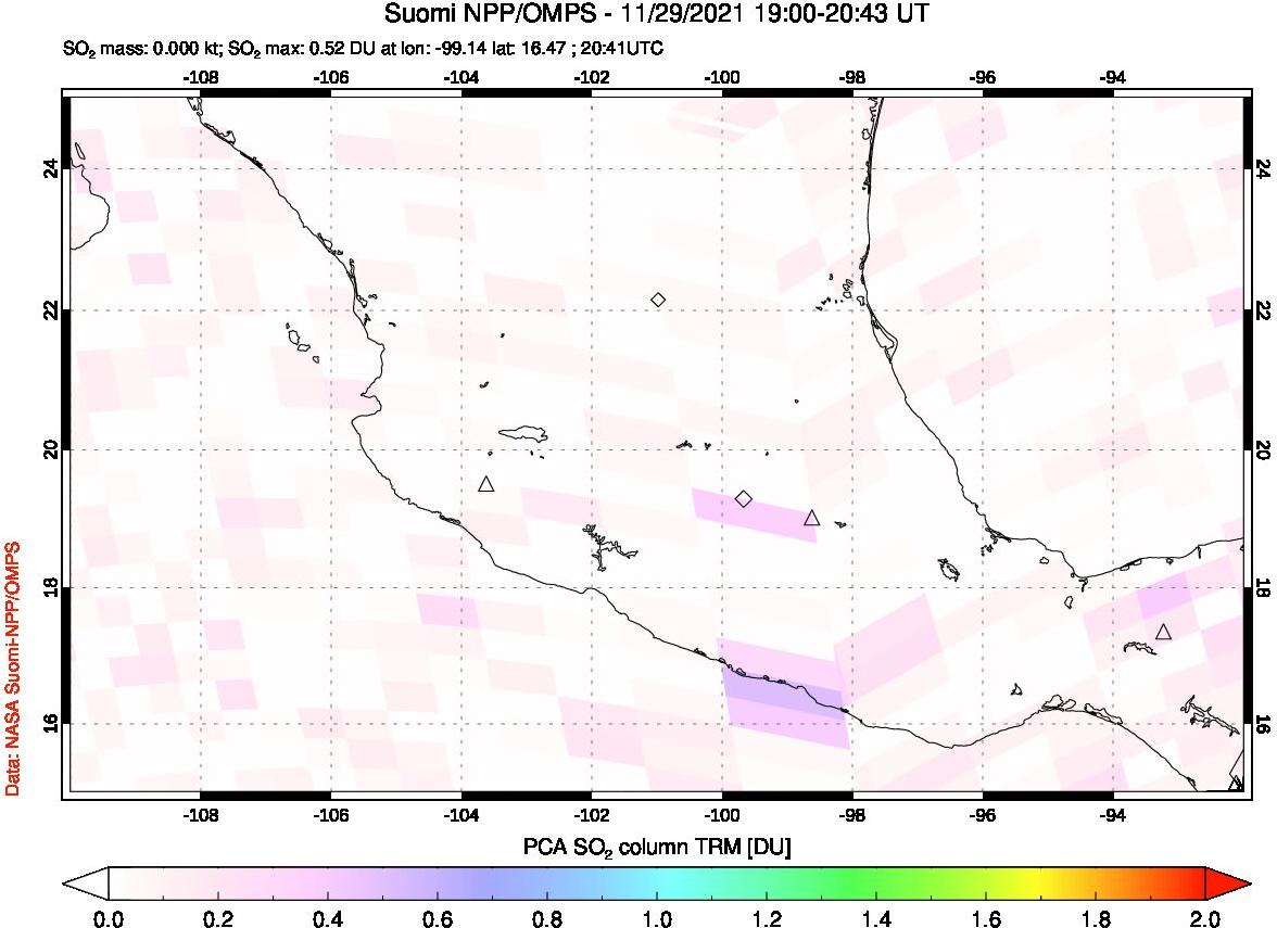 A sulfur dioxide image over Mexico on Nov 29, 2021.