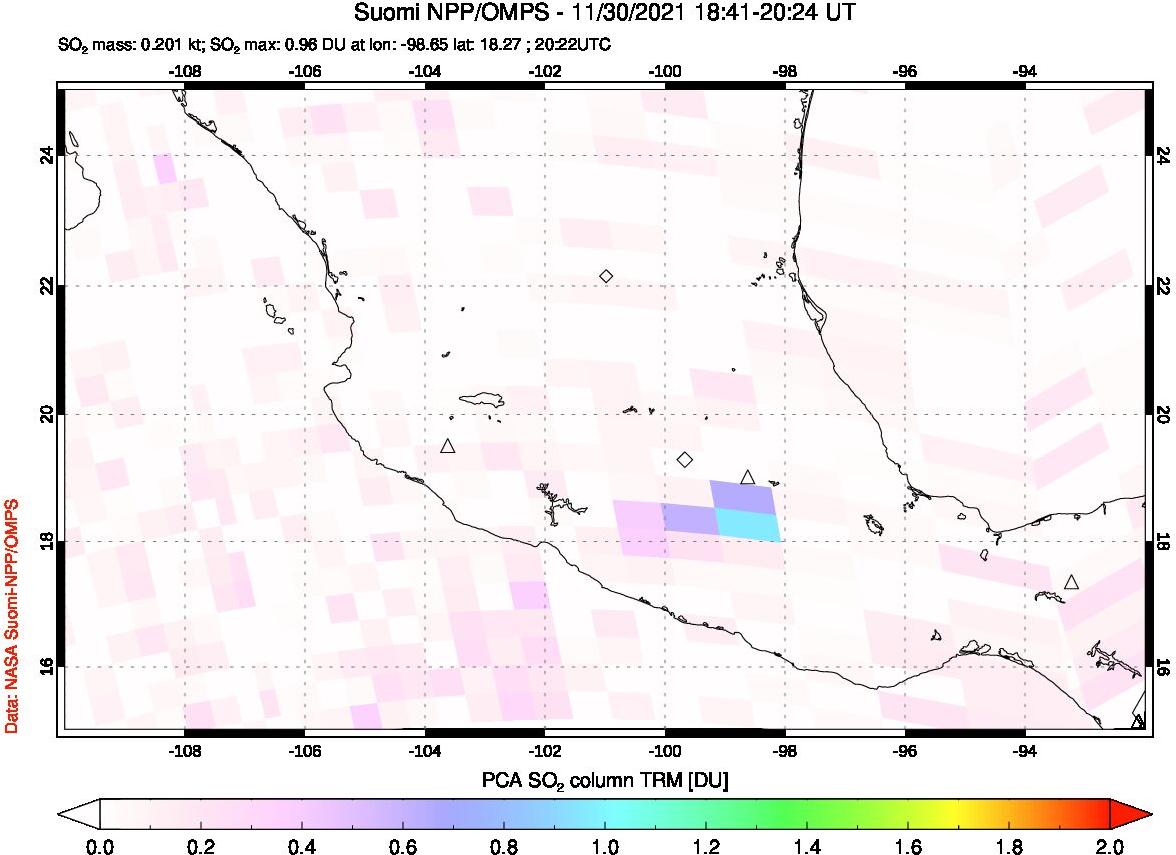 A sulfur dioxide image over Mexico on Nov 30, 2021.