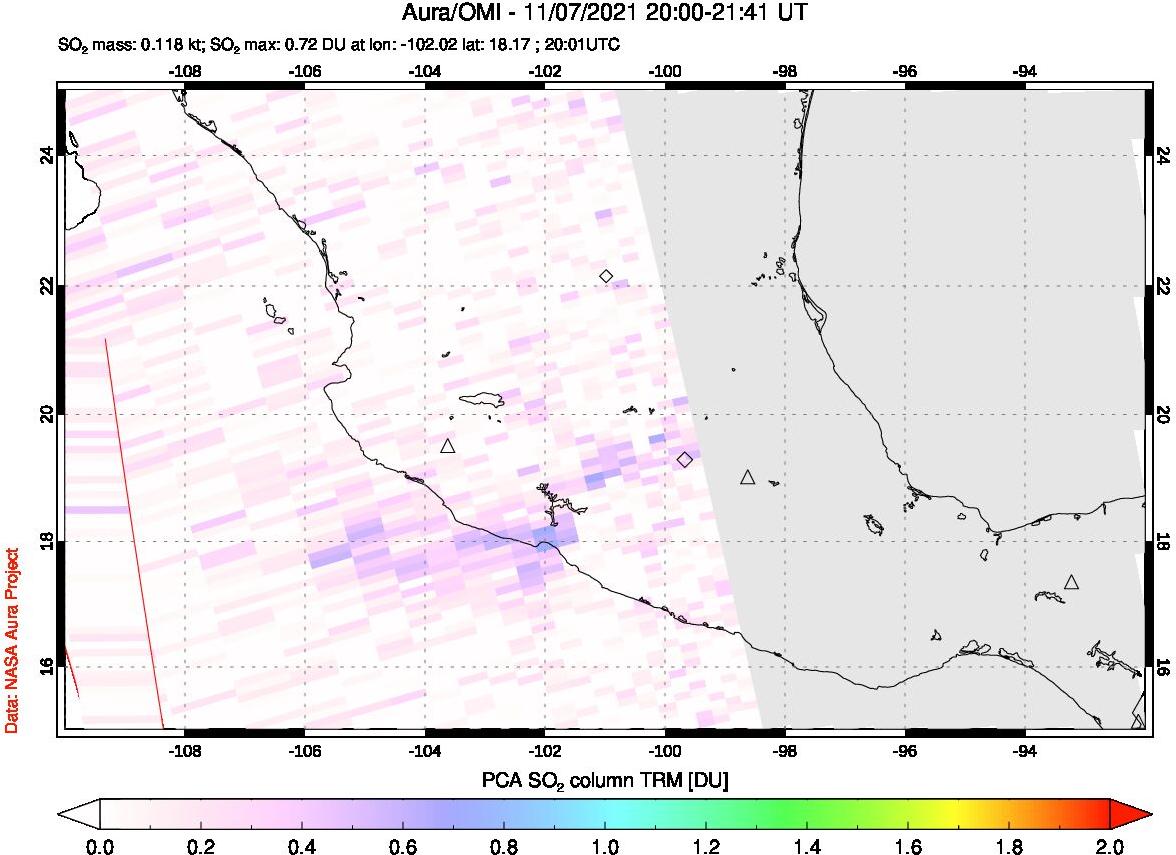 A sulfur dioxide image over Mexico on Nov 07, 2021.