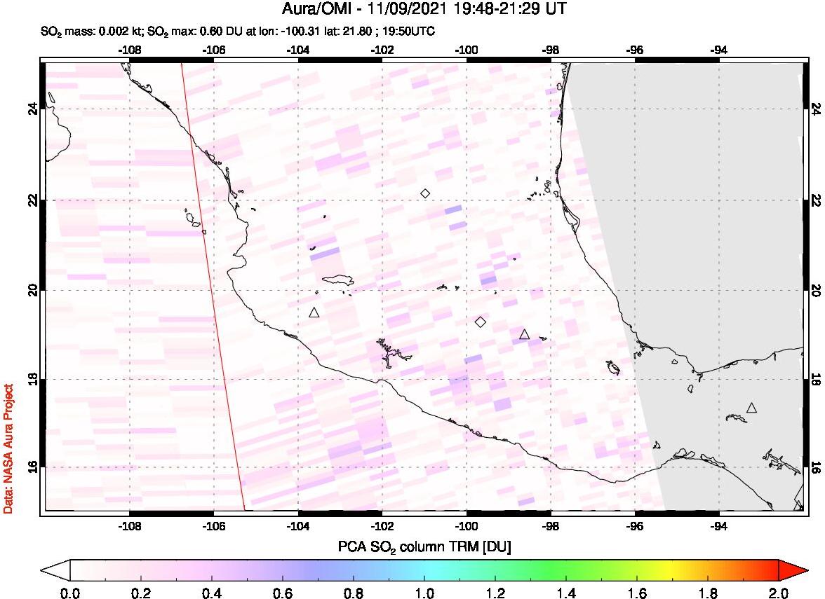 A sulfur dioxide image over Mexico on Nov 09, 2021.