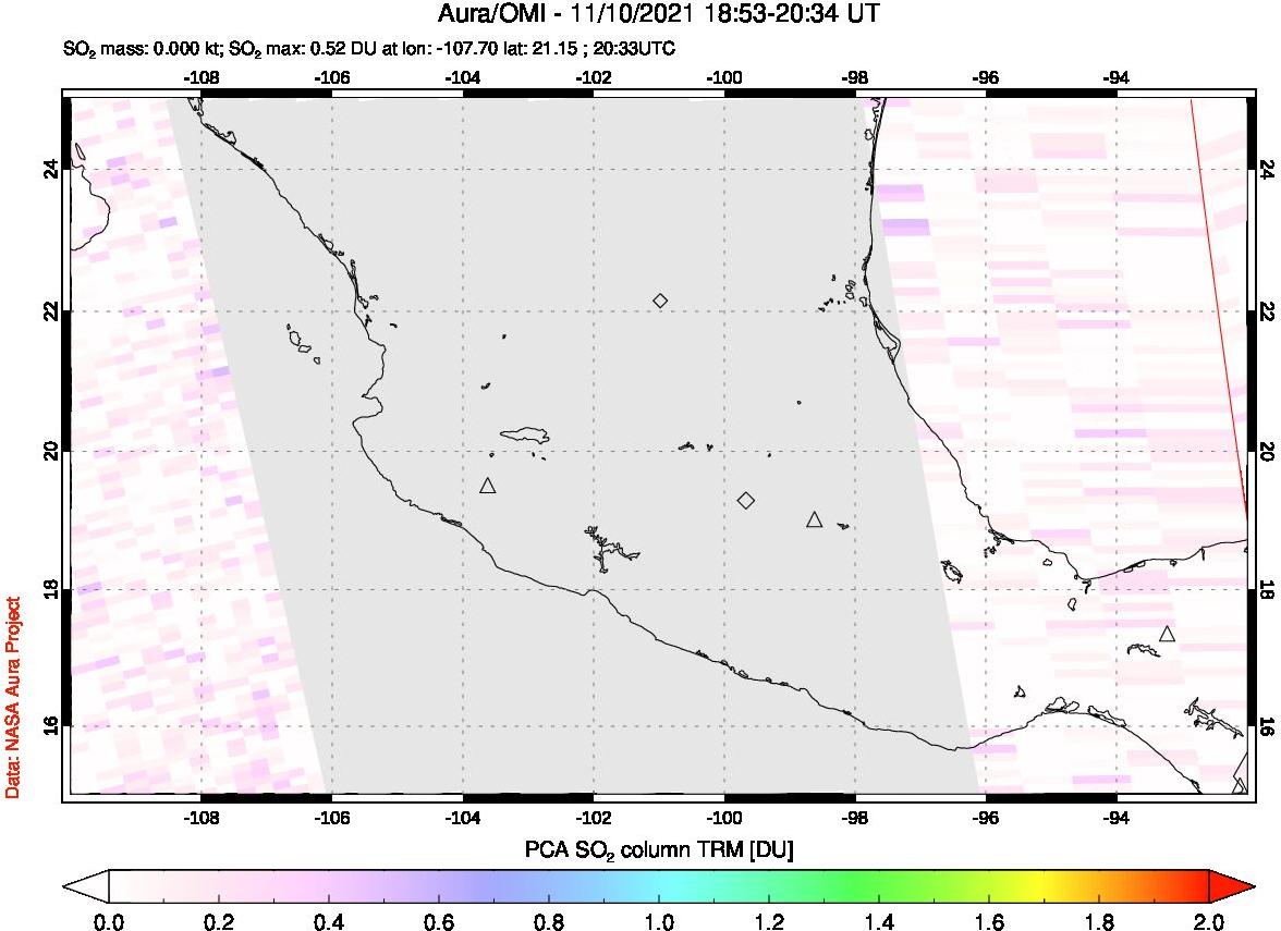 A sulfur dioxide image over Mexico on Nov 10, 2021.