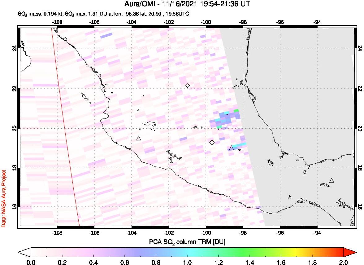 A sulfur dioxide image over Mexico on Nov 16, 2021.