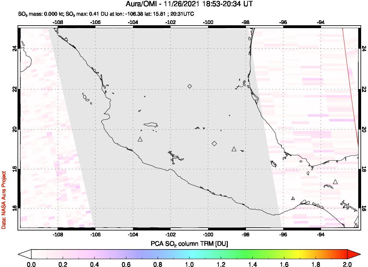 A sulfur dioxide image over Mexico on Nov 26, 2021.