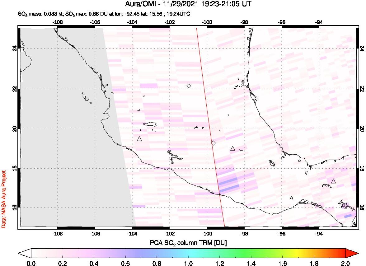 A sulfur dioxide image over Mexico on Nov 29, 2021.