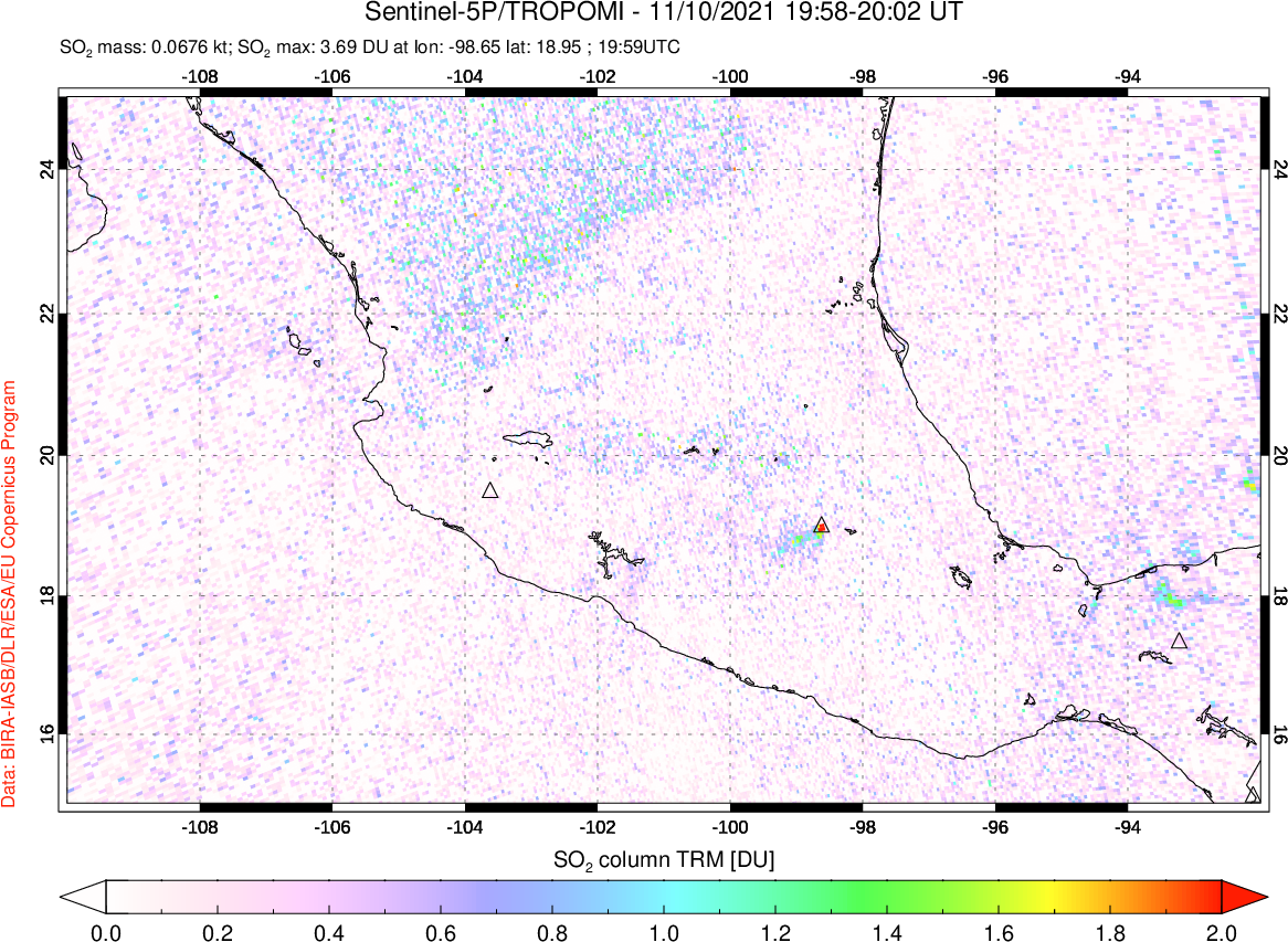A sulfur dioxide image over Mexico on Nov 10, 2021.