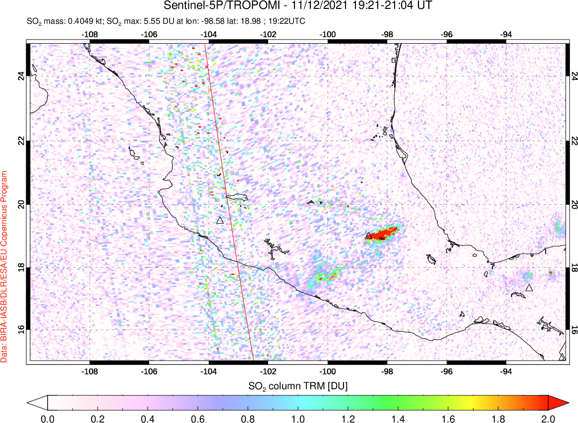A sulfur dioxide image over Mexico on Nov 12, 2021.