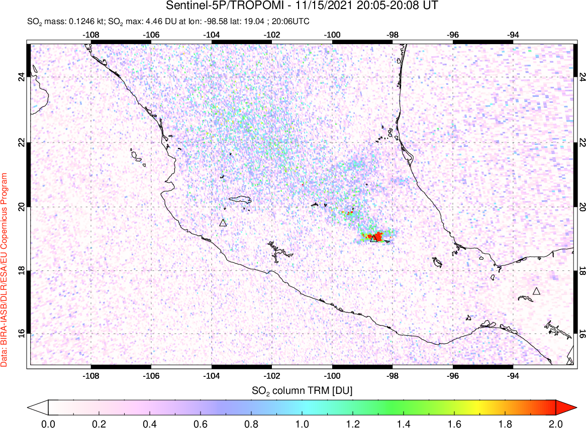 A sulfur dioxide image over Mexico on Nov 15, 2021.