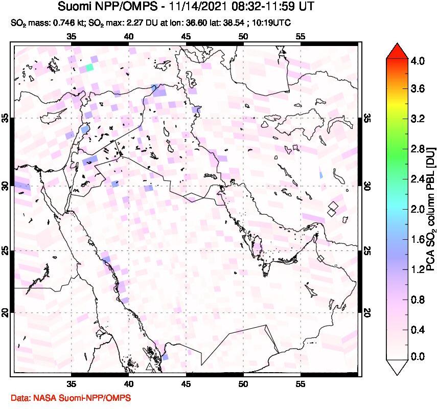 A sulfur dioxide image over Middle East on Nov 14, 2021.