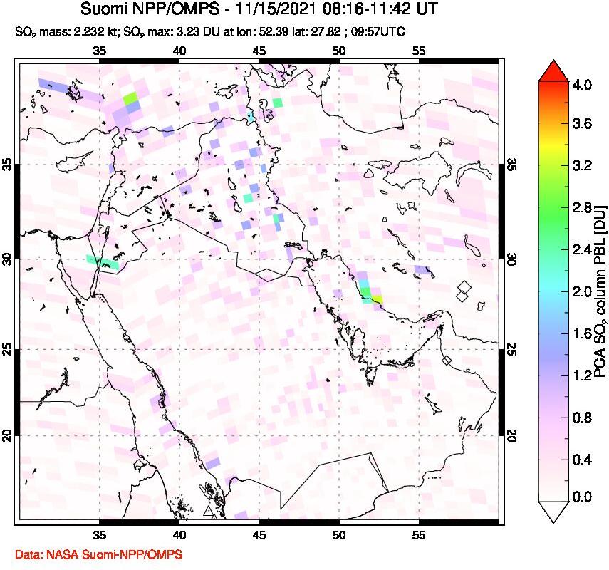 A sulfur dioxide image over Middle East on Nov 15, 2021.