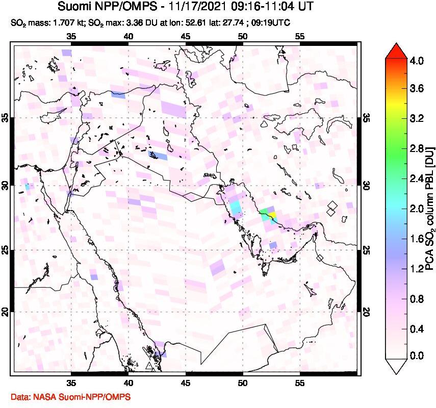 A sulfur dioxide image over Middle East on Nov 17, 2021.