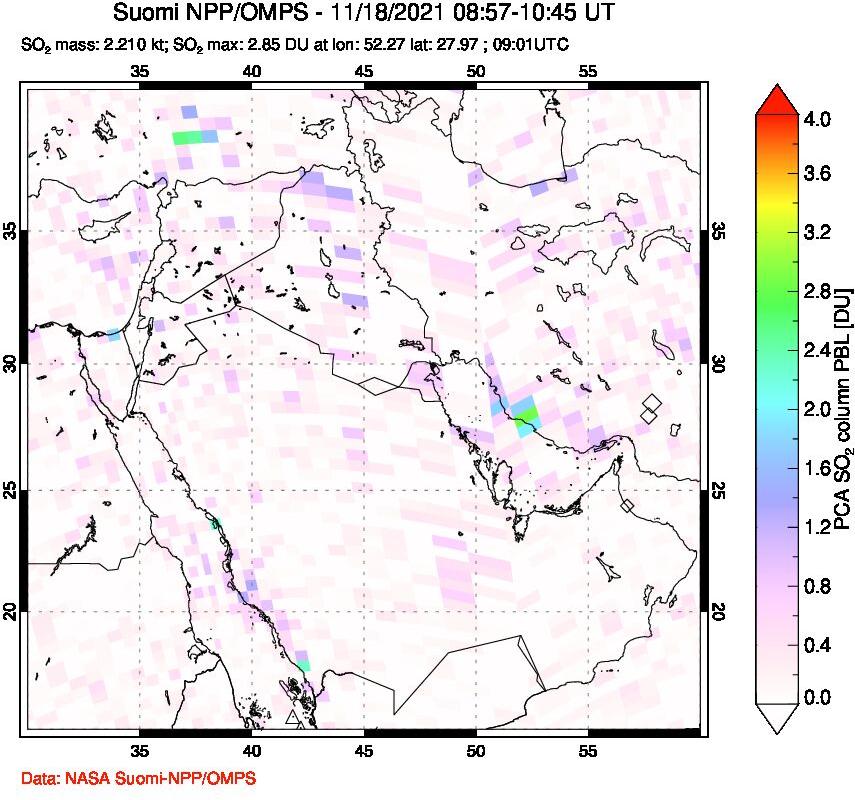 A sulfur dioxide image over Middle East on Nov 18, 2021.