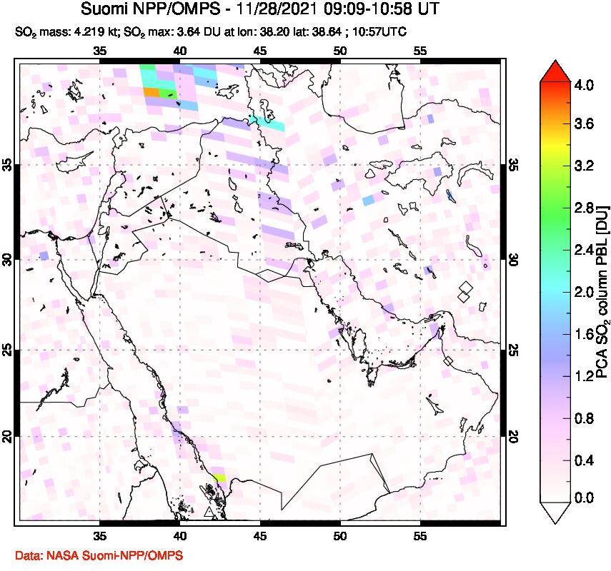 A sulfur dioxide image over Middle East on Nov 28, 2021.