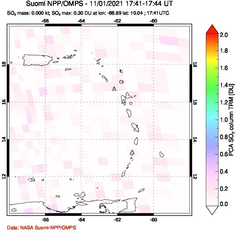 A sulfur dioxide image over Montserrat, West Indies on Nov 01, 2021.