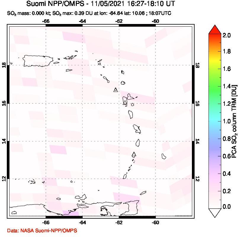 A sulfur dioxide image over Montserrat, West Indies on Nov 05, 2021.