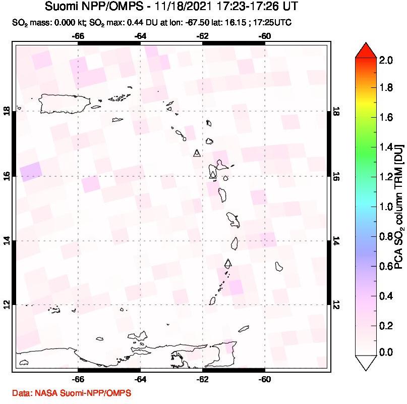 A sulfur dioxide image over Montserrat, West Indies on Nov 18, 2021.