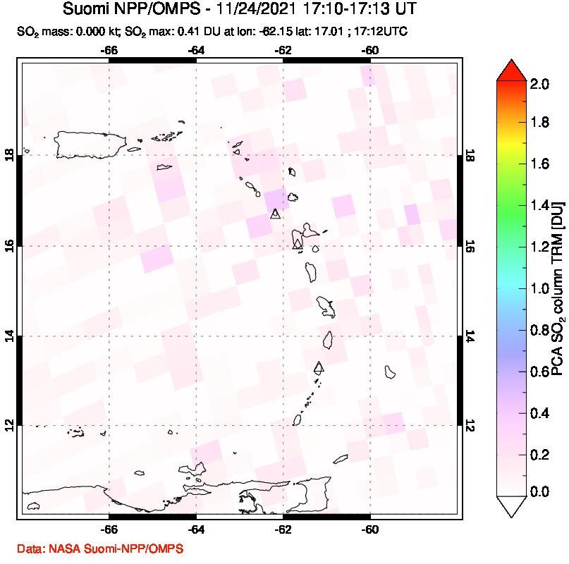 A sulfur dioxide image over Montserrat, West Indies on Nov 24, 2021.