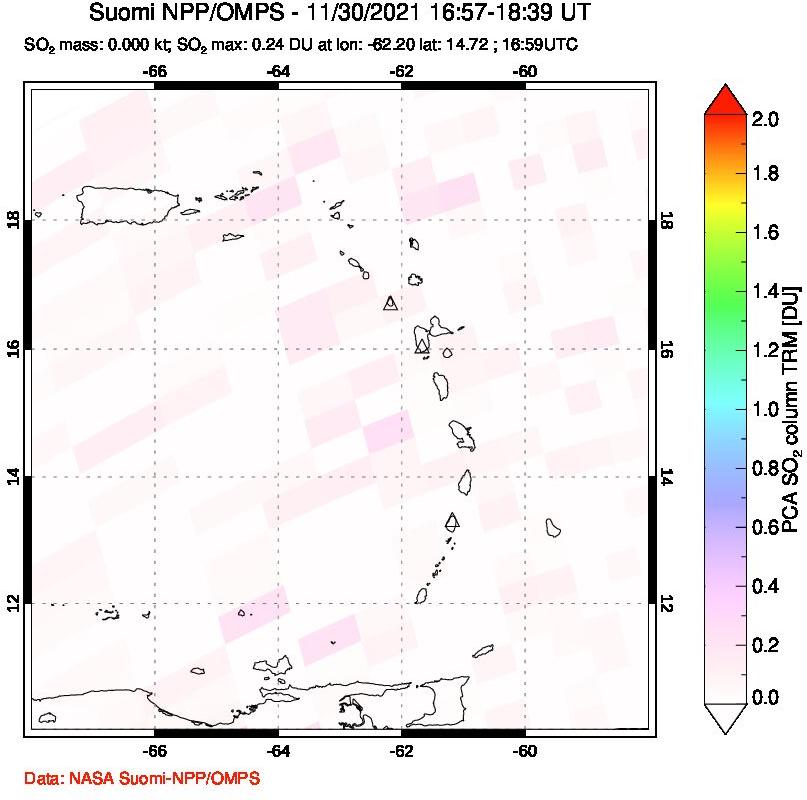 A sulfur dioxide image over Montserrat, West Indies on Nov 30, 2021.