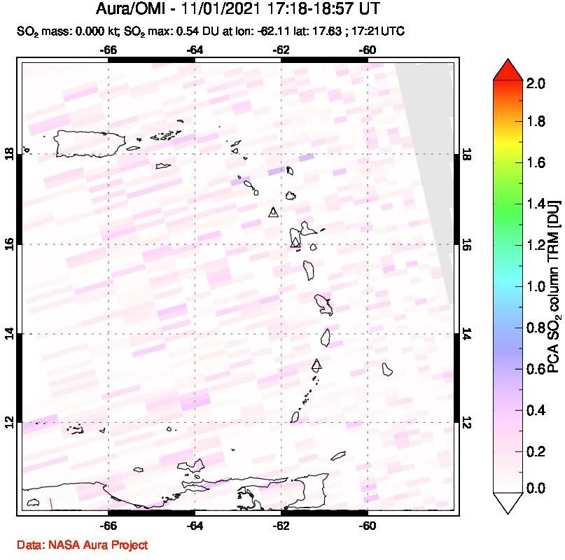 A sulfur dioxide image over Montserrat, West Indies on Nov 01, 2021.