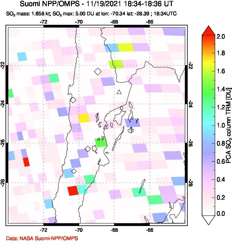 A sulfur dioxide image over Northern Chile on Nov 19, 2021.