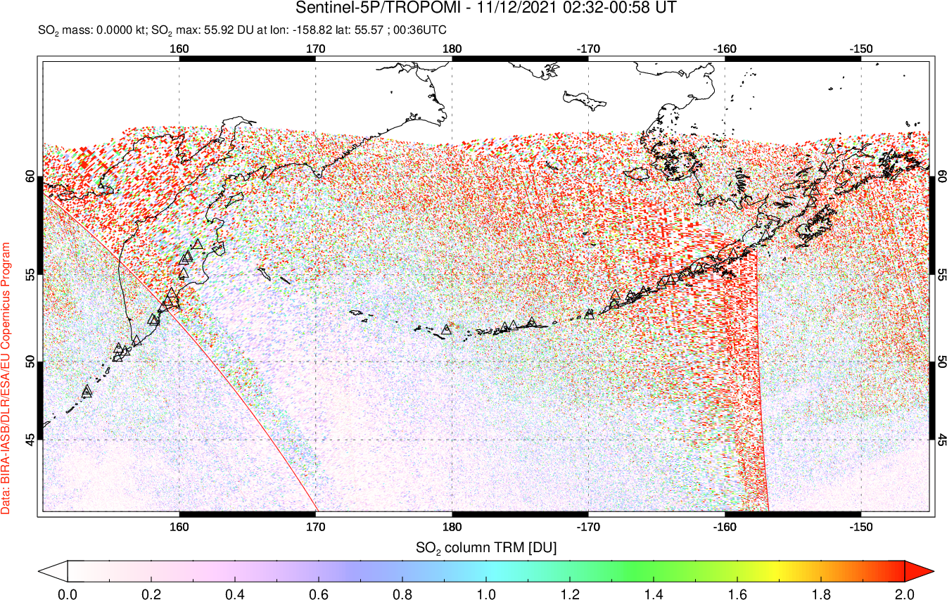A sulfur dioxide image over North Pacific on Nov 12, 2021.
