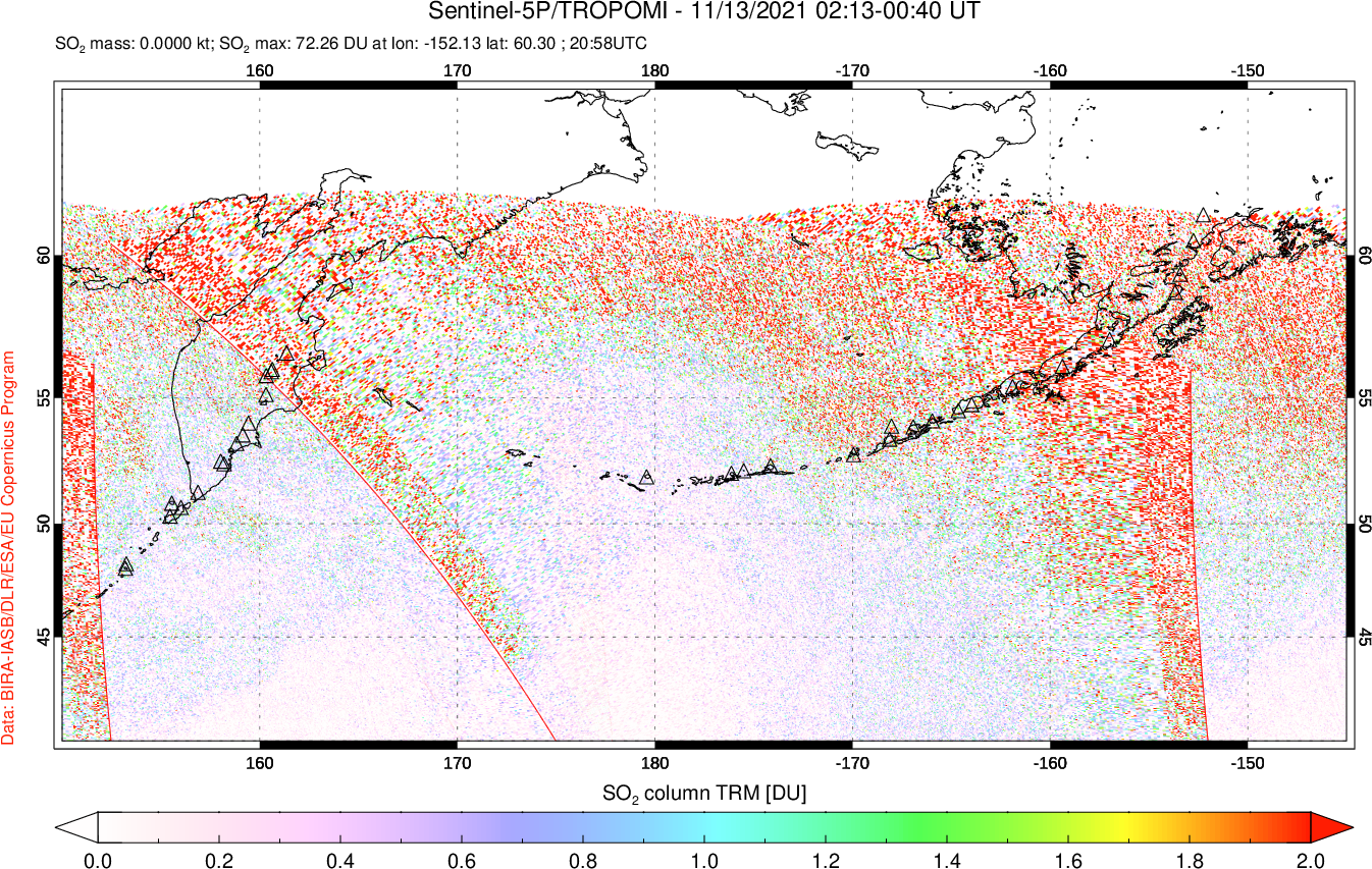 A sulfur dioxide image over North Pacific on Nov 13, 2021.