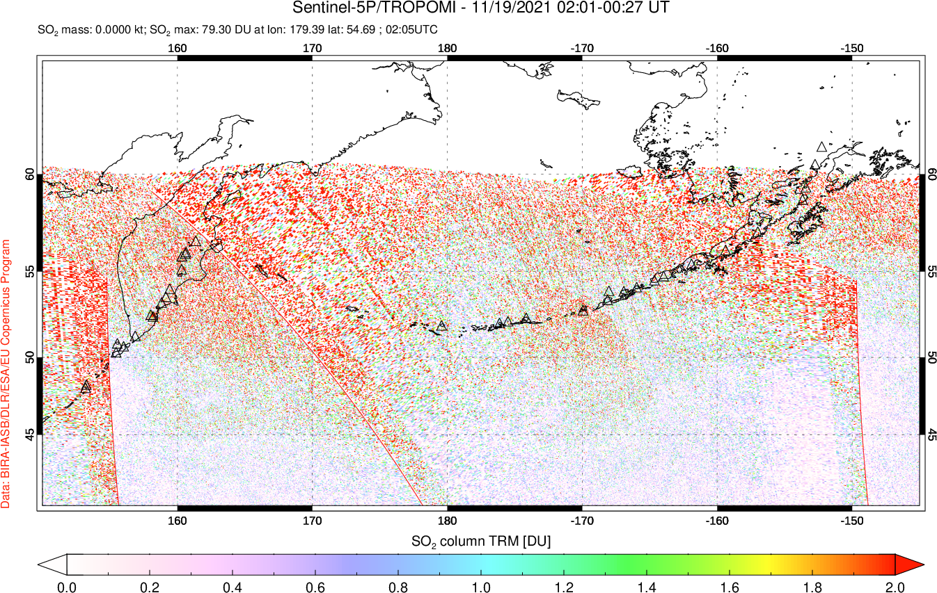 A sulfur dioxide image over North Pacific on Nov 19, 2021.