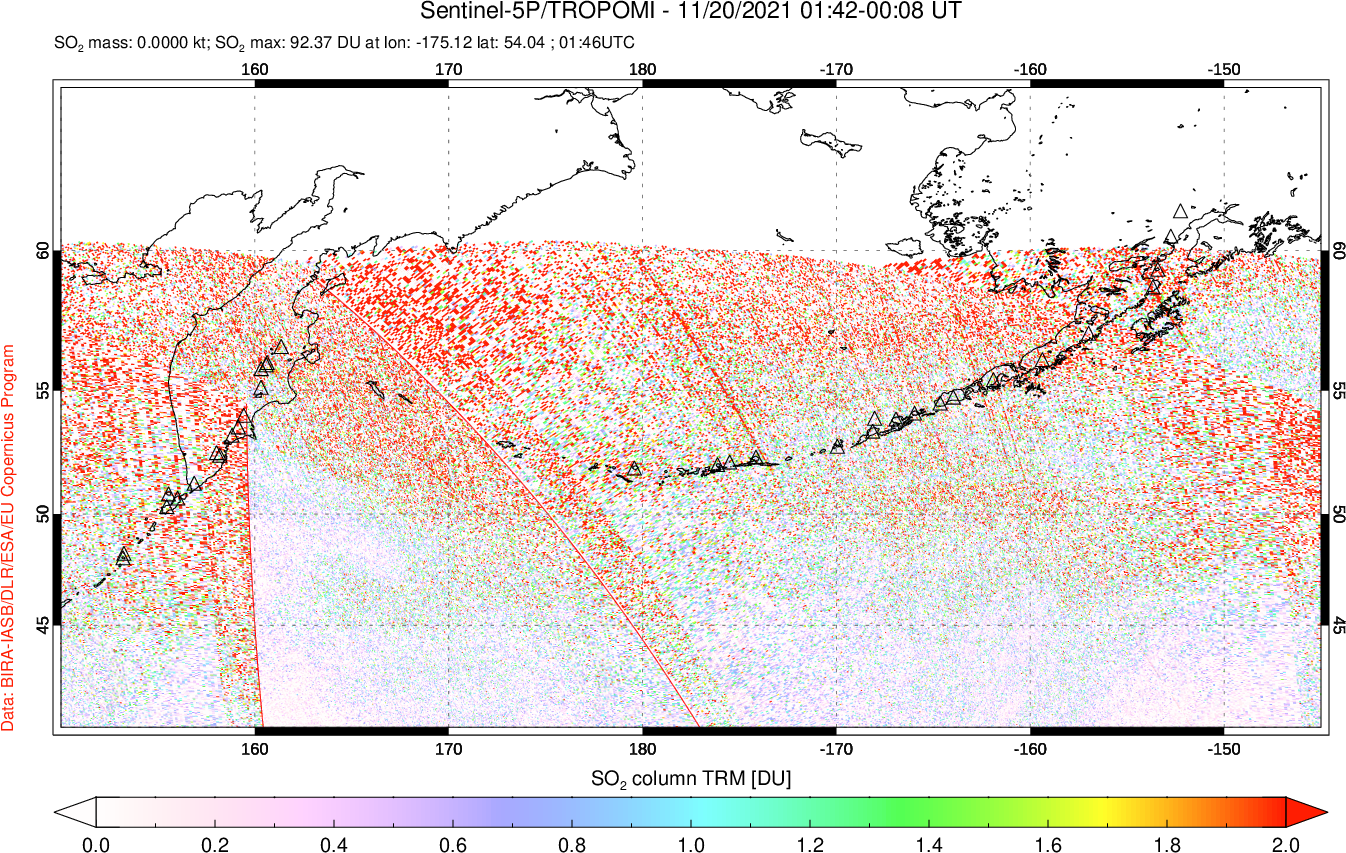 A sulfur dioxide image over North Pacific on Nov 20, 2021.