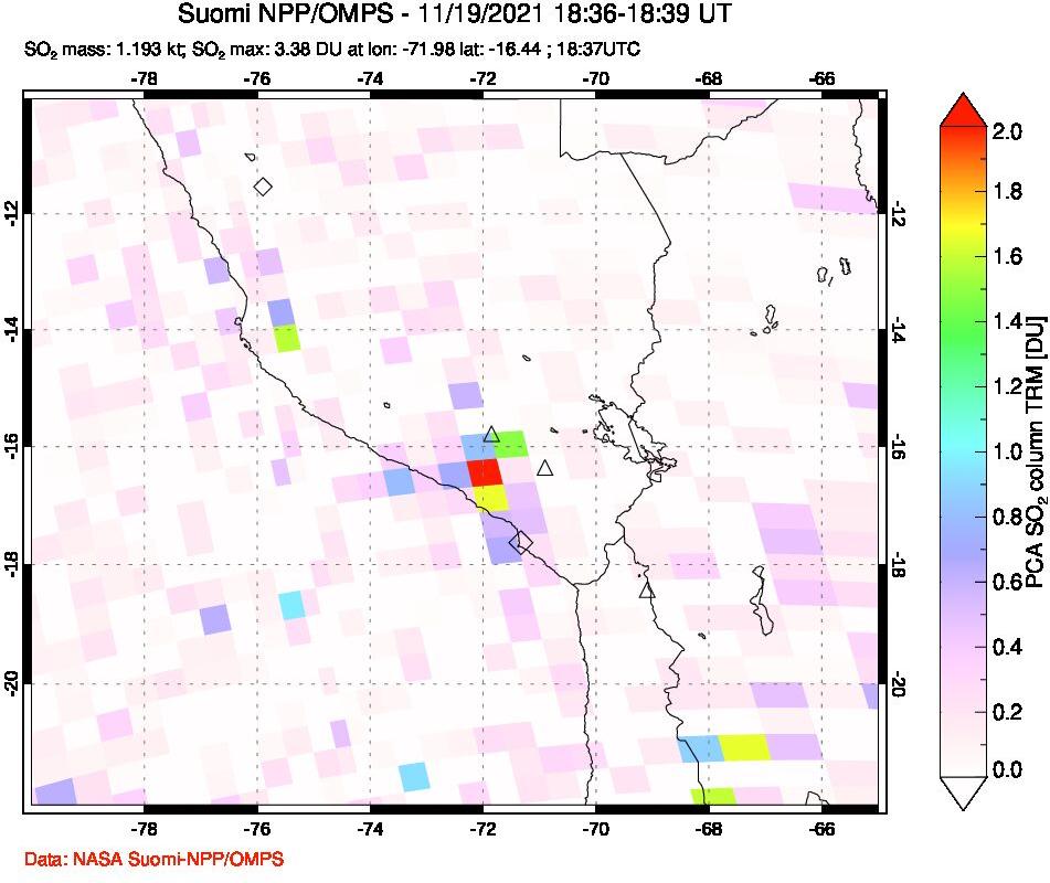A sulfur dioxide image over Peru on Nov 19, 2021.