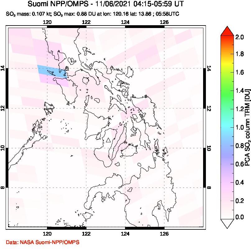 A sulfur dioxide image over Philippines on Nov 06, 2021.