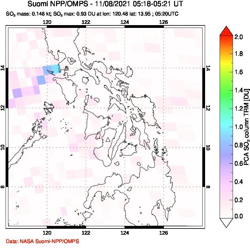 A sulfur dioxide image over Philippines on Nov 08, 2021.