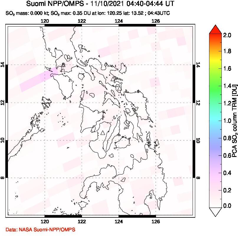 A sulfur dioxide image over Philippines on Nov 10, 2021.