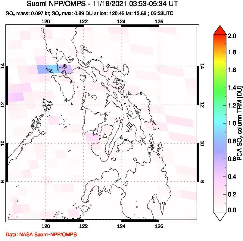 A sulfur dioxide image over Philippines on Nov 18, 2021.