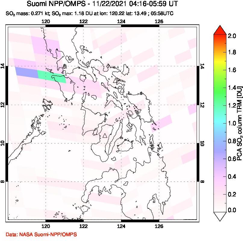 A sulfur dioxide image over Philippines on Nov 22, 2021.