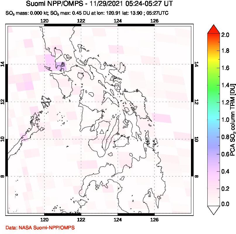 A sulfur dioxide image over Philippines on Nov 29, 2021.