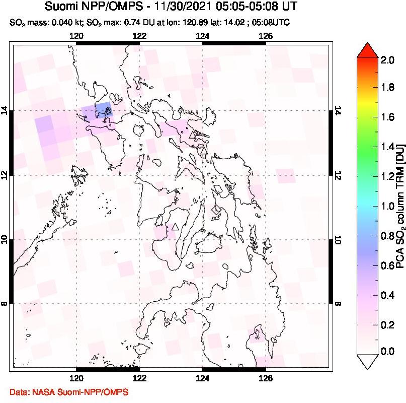 A sulfur dioxide image over Philippines on Nov 30, 2021.