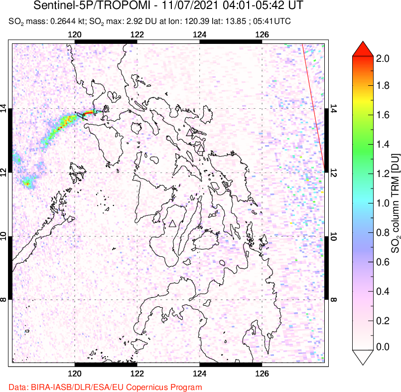 A sulfur dioxide image over Philippines on Nov 07, 2021.