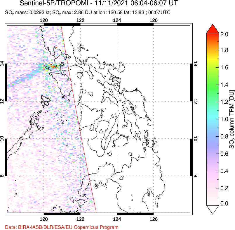 A sulfur dioxide image over Philippines on Nov 11, 2021.
