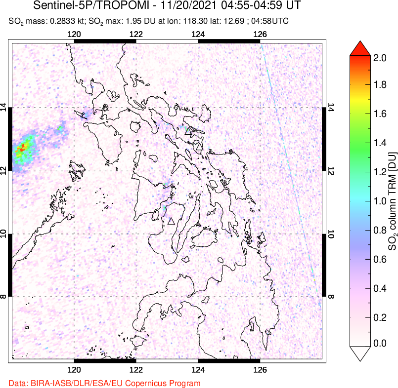 A sulfur dioxide image over Philippines on Nov 20, 2021.