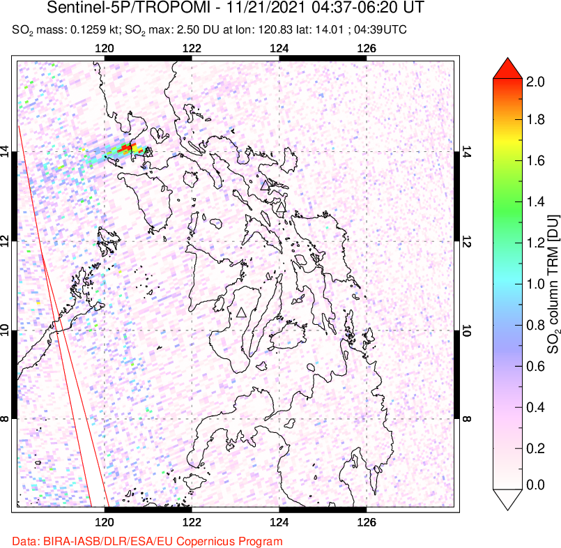 A sulfur dioxide image over Philippines on Nov 21, 2021.
