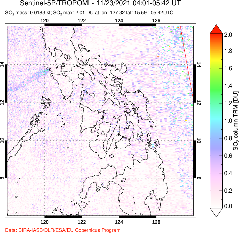 A sulfur dioxide image over Philippines on Nov 23, 2021.