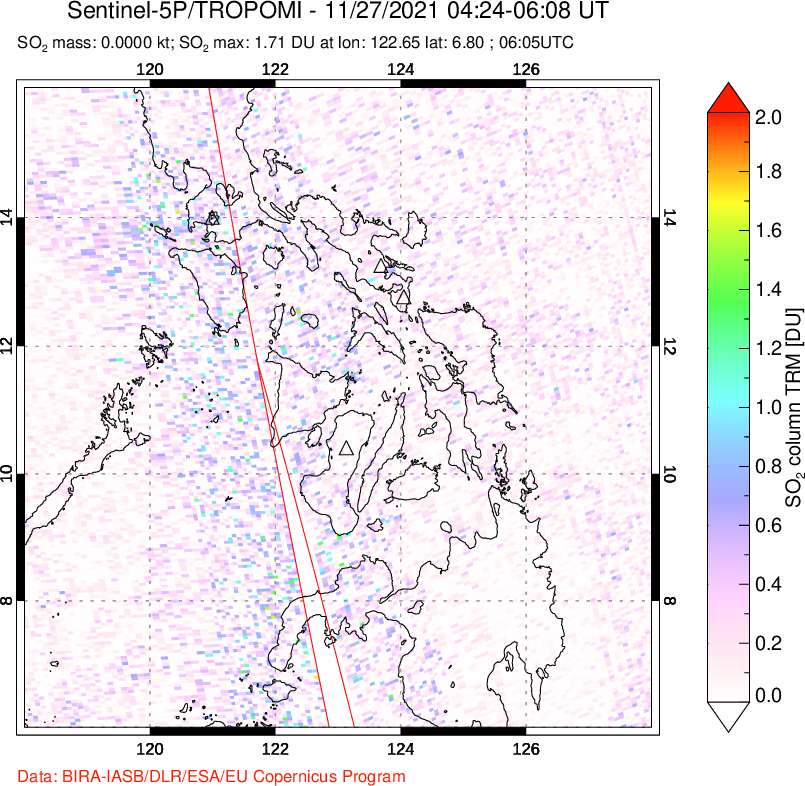 A sulfur dioxide image over Philippines on Nov 27, 2021.