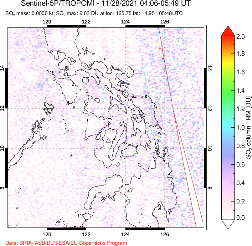 A sulfur dioxide image over Philippines on Nov 28, 2021.