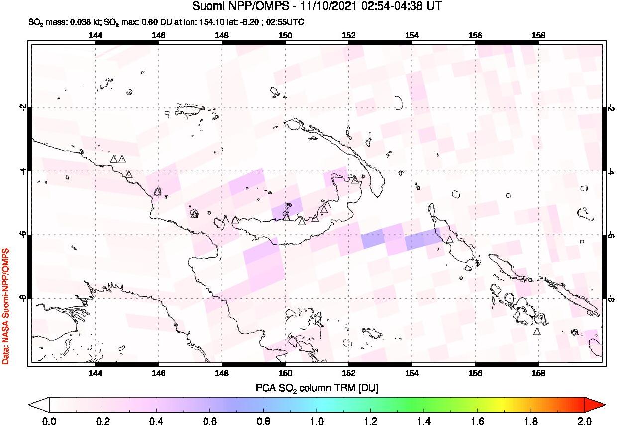 A sulfur dioxide image over Papua, New Guinea on Nov 10, 2021.