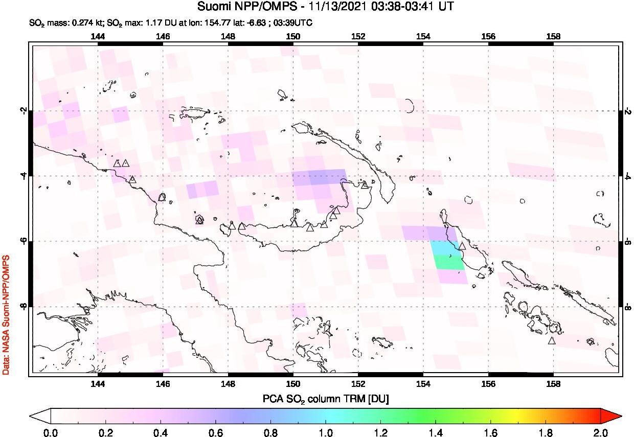 A sulfur dioxide image over Papua, New Guinea on Nov 13, 2021.